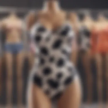 Fashionable cow one piece swimsuit on a mannequin