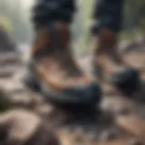 Durable hiking footwear on rocky terrain