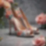 Elegant peep toe heels on display with a floral background