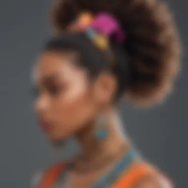 A creative ponytail afro hairstyle, featuring vibrant accessories that enhance its cultural expression.