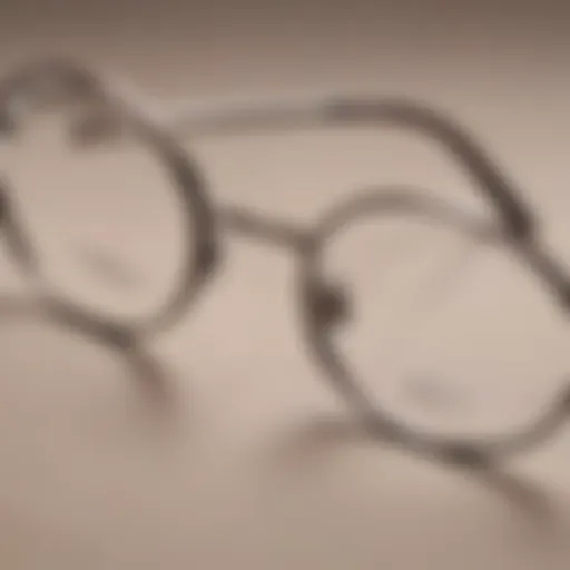 Close-up of small oval eyeglass frames highlighting their design features