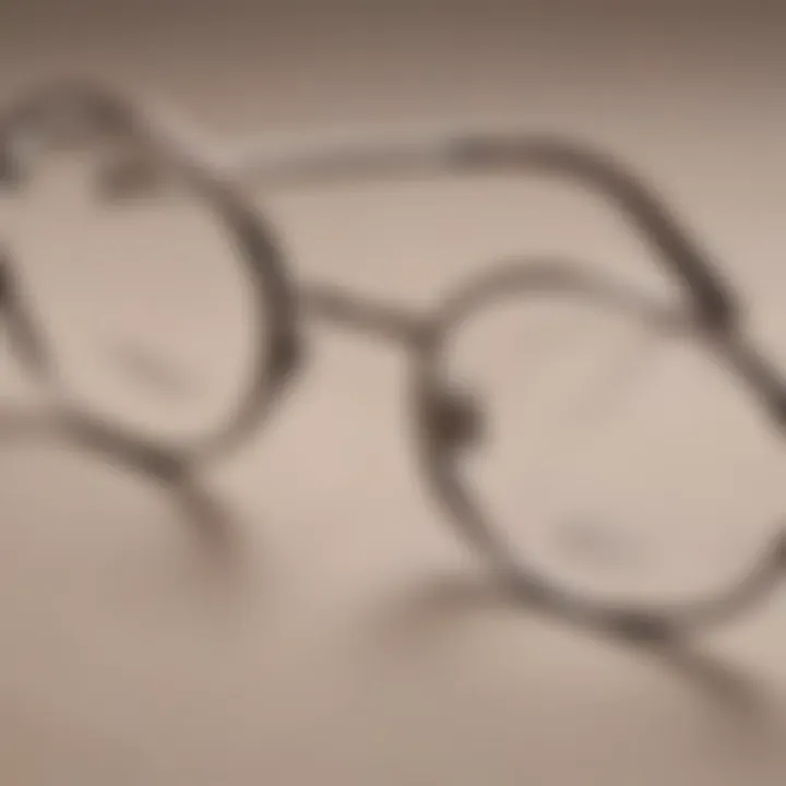 Close-up of small oval eyeglass frames highlighting their design features