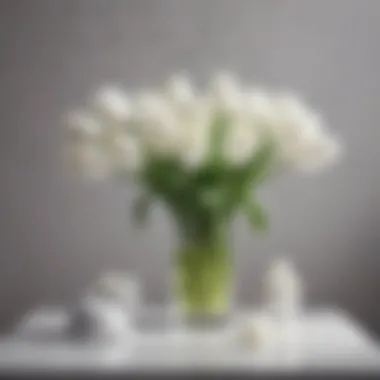 Stylish arrangement of white artificial tulips in a fashion setting