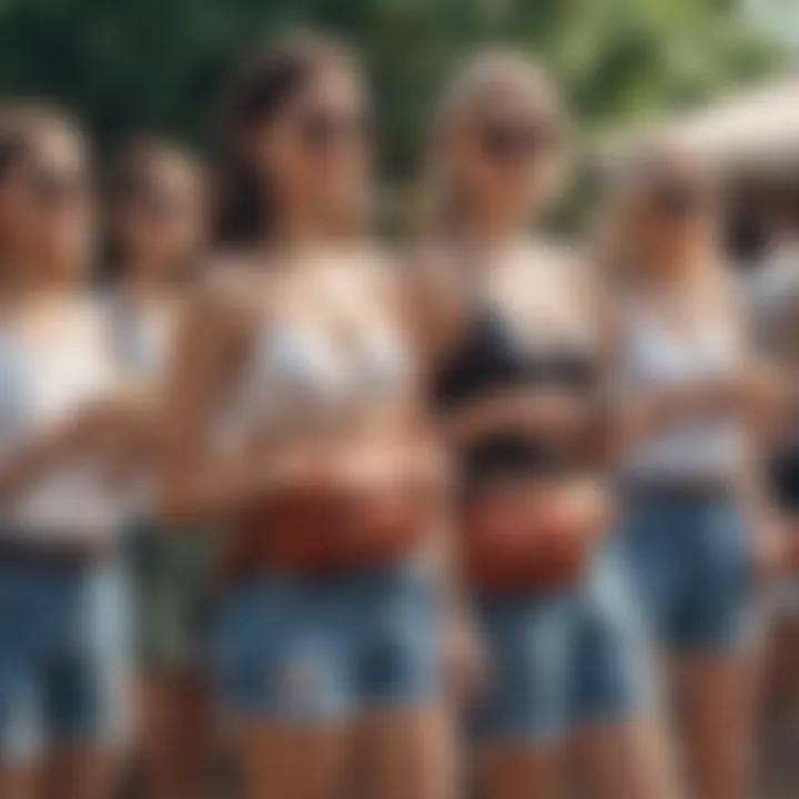 Group of friends enjoying an outdoor event with fanny bags