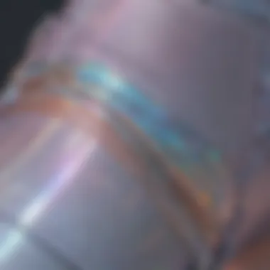 Close-up of the unique holographic material used in biker shorts