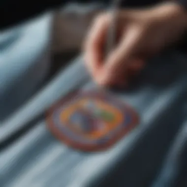 A close-up of a patch being sewn onto a jacket, highlighting the technique used.