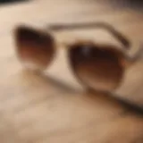 Stylish tinted eyewear on a wooden table