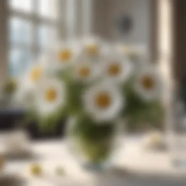 An elegant interior setting showcasing faux daisies as a centerpiece.