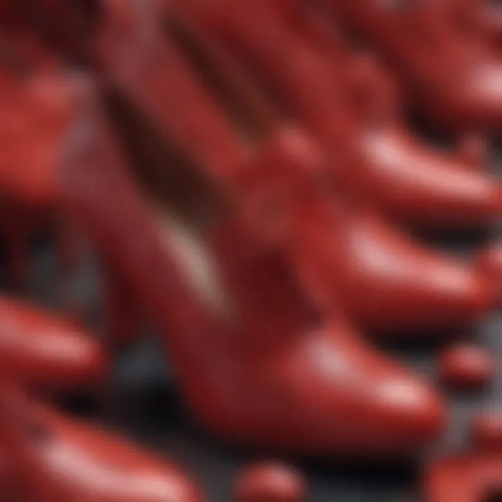 Close-up of the intricate design of red top shoes