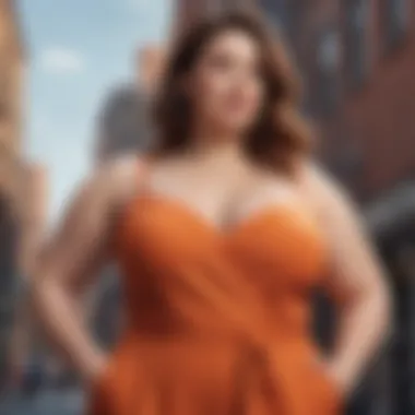 A confident plus-size individual confidently wearing a spaghetti strap jumpsuit in an urban setting