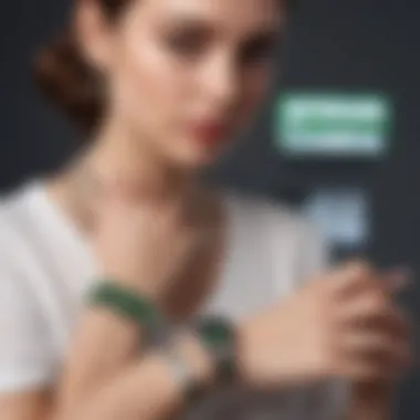 A stylish individual wearing a Spotify Code bracelet while engaging with music on a digital device