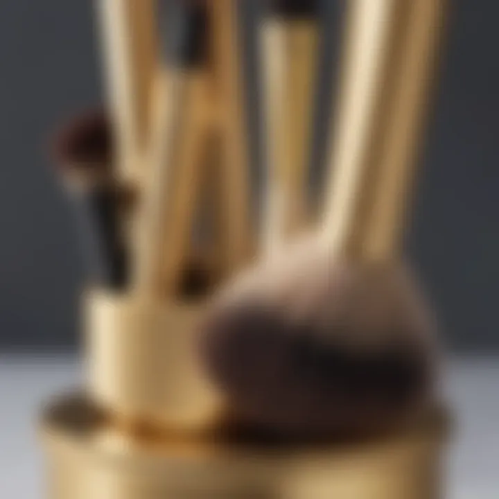 Close-up of a gold makeup brush holder showing its shine