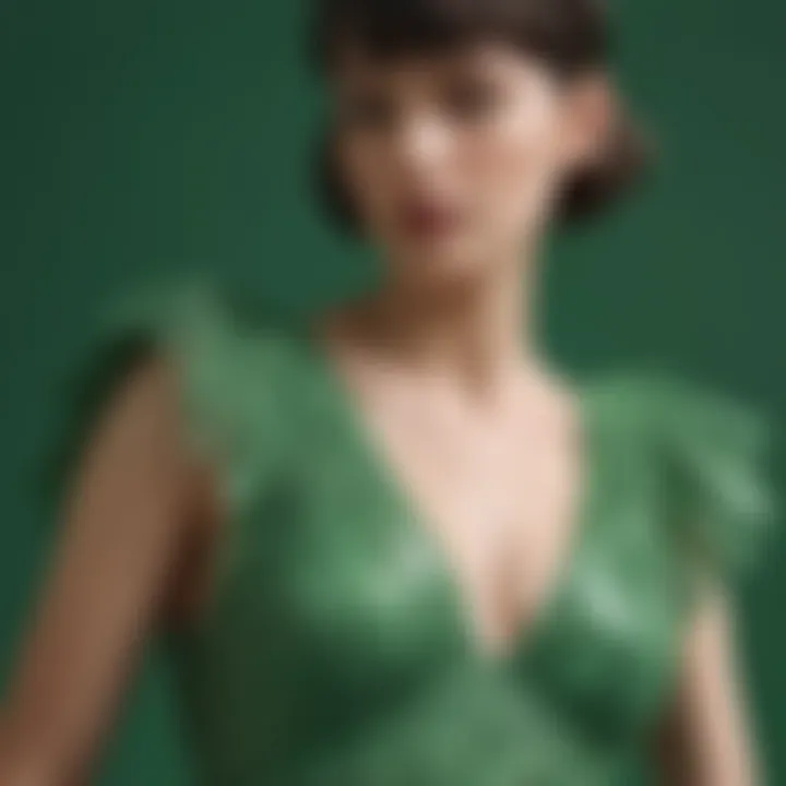 A close-up of sustainable fabric used in green flapper dresses.