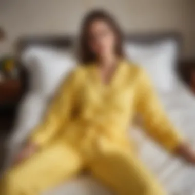 Lemon pajama set styled in a cozy bedroom environment