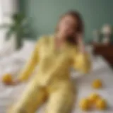 Elegant lemon pajama set displayed on a stylish backdrop