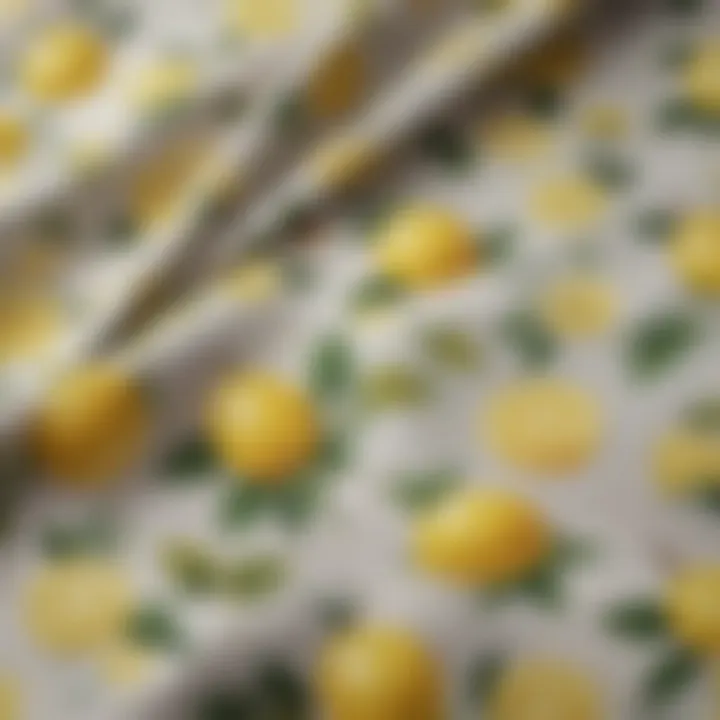 Close-up of fabric showcasing lemon patterns and textures