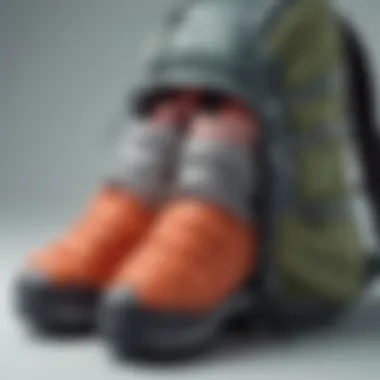 Leg warmers packed neatly in a hiking backpack, illustrating their practicality for outdoor adventures.