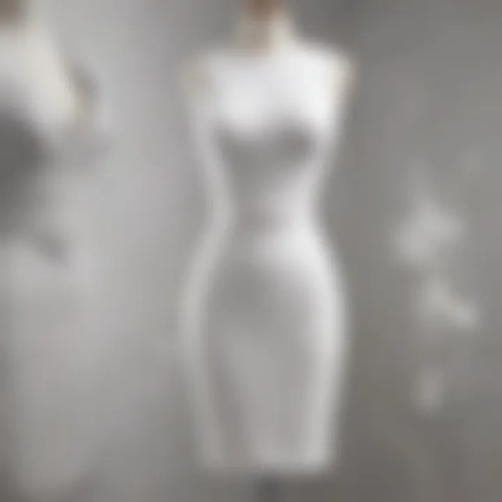 Elegant white tight party dress displayed on a mannequin