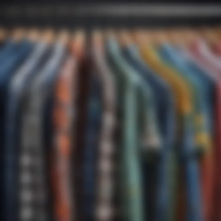 A collection of checkered polo shirts displayed on hangers, showcasing various colors and patterns.