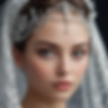 Close-up of intricate lace veil with a sparkling tiara